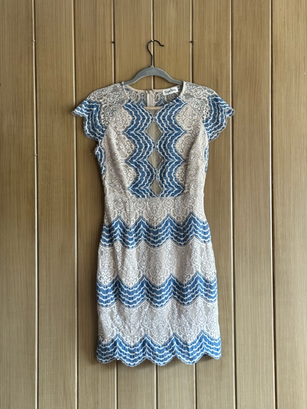 Blue and Cream Lace Sheath Dress